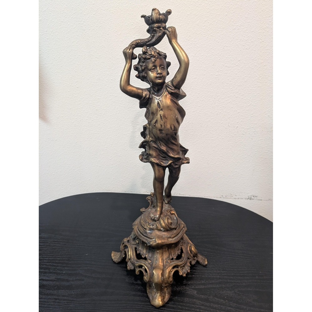 Vintage Bronze Child Figure Sculpture Rococo Base Figurative Art 19in Statue
